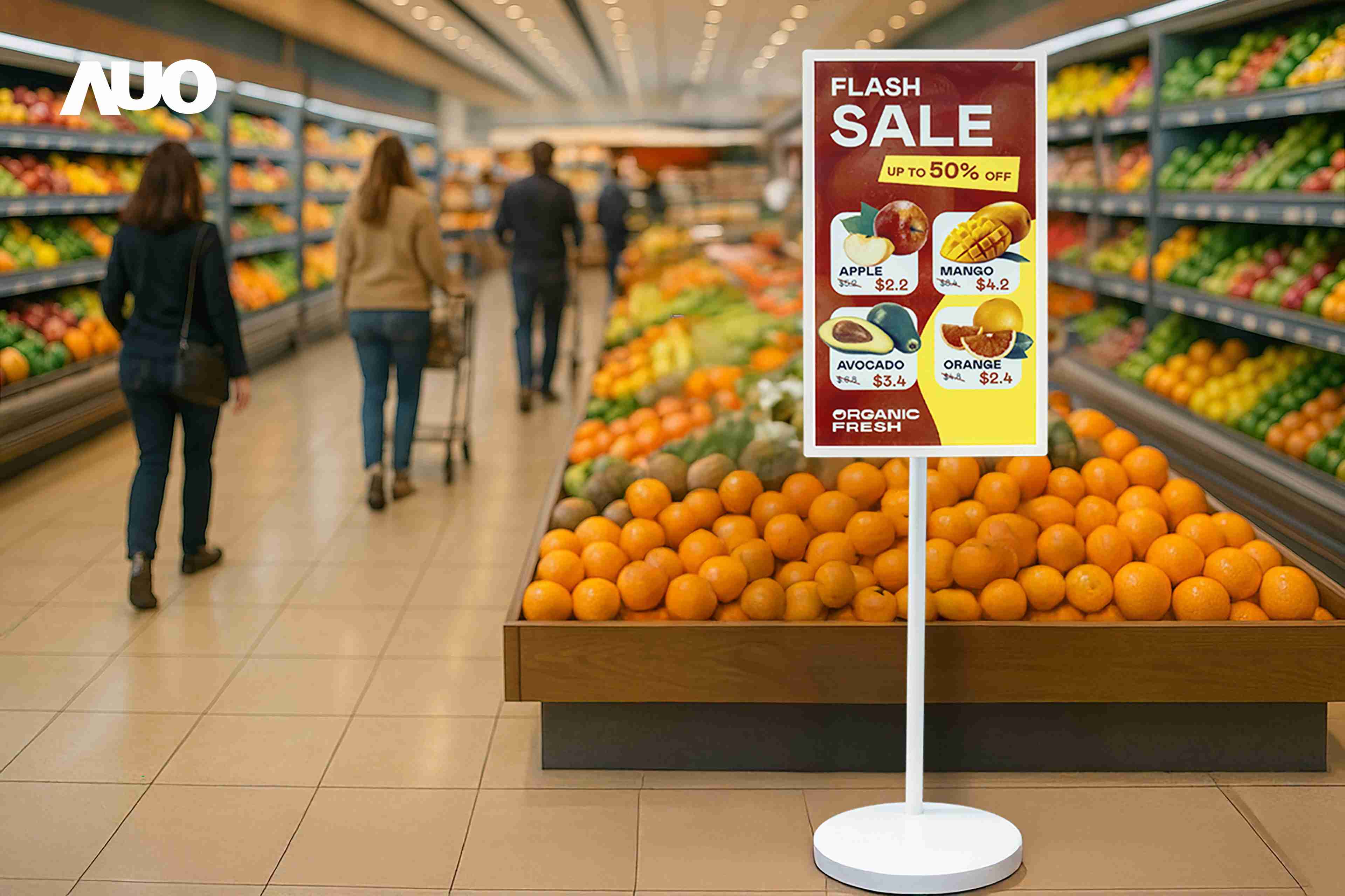 达擎首亮相低功耗、、、、全彩的〝aecoPost电子纸解决方案〞，，，仅在更新画面时需要微量的电力驱动，，，无需布建电线的便捷设计，，使其可灵活应用、、、、随意置放，，并可透过云端或行动装置app，，轻松管理及排程广告内容，，晋升店头营销利器。。。。